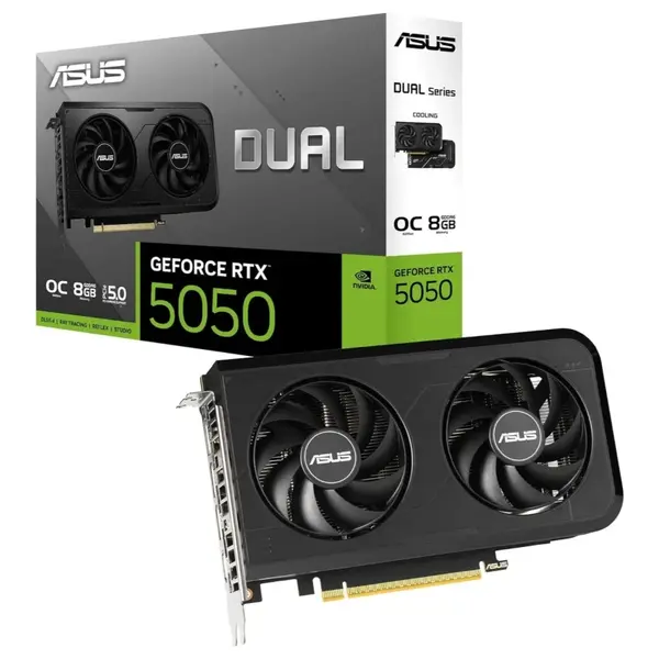 ASUS Dual GeForce RTX 5050 Graphics Card, 8GB GDDR6 PCI Express 5.0, OC 2677MHz, HDMI 2.1b DisplayPort 2.1b, 2 Slot, DUAL-RTX5050-O8G