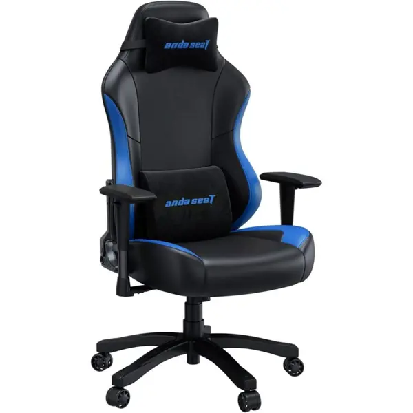 AndaSeat Luna Large Ergonomic Gaming Chair Black Blue Racing Reclining Chair PVC Leather Heavy Duty Neck & Lumbar Support Computer Office & Gaming Chair
