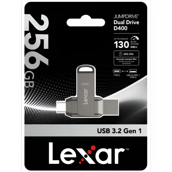 Lexar JumpDrive E32c 256GB USB 3.2 Gen 1 Type-C OTG Flash Drive – Dual USB-C & USB-A High-Speed Metal USB Drive