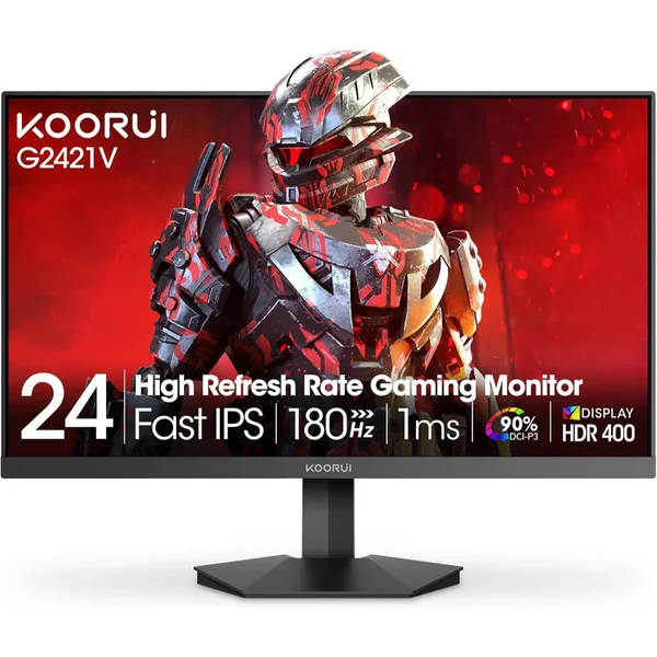 Koorui G2421V 24" Gaming Monitor, 180Hz 1ms Fast IPS Monitor, 1440P HDR400 Display, 90% DCI-P3 Color Gamut, Adaptive Sync, Slim Frame, VESA Mountable, HDMI 2.0, DP 1.4