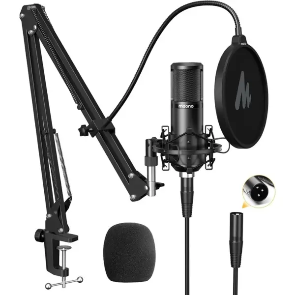 Maono PM320 Condenser Studio Microphone Set with Boom Arm | XLR Cardioid 16mm Diaphragm Studio Mic with Shock Mount Full Metal Body for Recording & Streaming