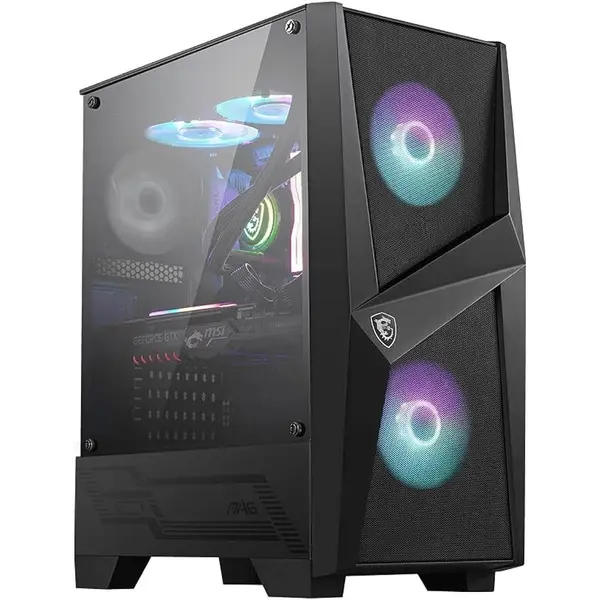 MSI MAG Forge 100R Mid-Tower ATX Gaming Case - Black, ARGB Fans, Mystic Light Sync, Tempered Glass Panel