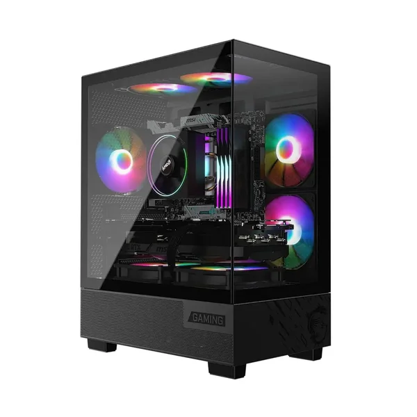 MSI PAG Pano M110A Mid-Tower Gaming PC Case - Supports up to 330 mm GPU in Length, Magnetic dust Filter, Auto RGB Fans, Optimized Airflow, Micro-ATX Motherboard Support - Black