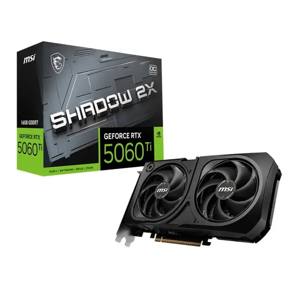 MSI GeForce RTX 5060 Ti 16GB SHADOW 2X OC PLUS GDDR7 Graphics Card – PCIe 5.0, DLSS 4, Ray Tracing, Dual Fan Gaming GPU