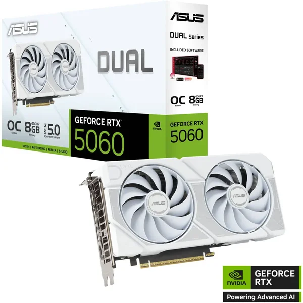 ASUS Dual GeForce RTX 5060 White OC Edition 8GB GDDR7 Gaming Graphics Card – DUAL-RTX5060-08G-WHITE
