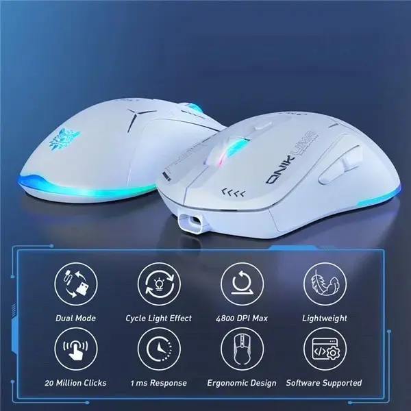 ONIKUMA CW917 White Dual-Mode Wireless Gaming Mouse - 4800 DPI, 6 Button, RGB