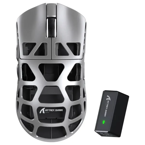Attack Shark R3 Magnesium Alloy Gaming Mouse – 46g Superlight, Bluetooth / 2.4GHz / Wired, Silver