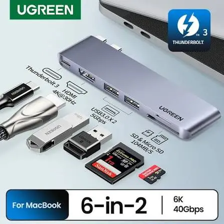 UGREEN USB-C Hub for MacBook Pro 6-in-2 Multiport Docking Adapter