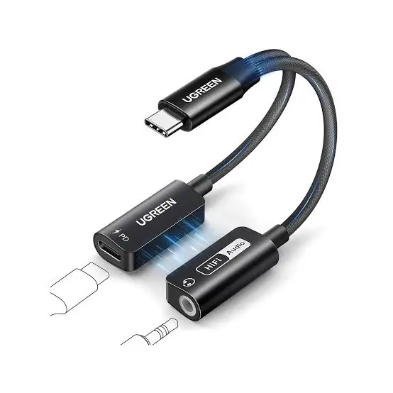 UGREEN 25837 Magnetic 2-in-1 USB-C to 3.5mm Audio Adapter & Charger – PD 60W, Hi-Res 32bit/384kHz