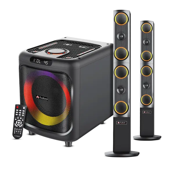 Audionic Blaster 2.1 Bluetooth Speaker System – 160W RMS Powerful Woofer with Tower Speakers, Bluetooth, USB, FM Radio & Dual Mic Inputs
