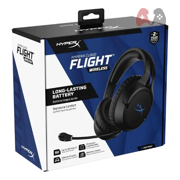 HyperX Cloud Flight Wireless Gaming Headset with 2.4GHz Wireless Connectivity, 30-Hour Battery Life, Detachable Noise-Cancelling Microphone, LED Ear Cups for PC, PS5 & PS4