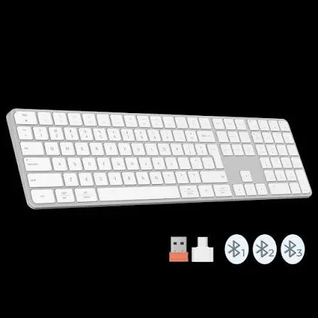 Meetion iKey K230 White Multi-Device Bluetooth Keyboard – Scissor Switch, 108 Keys, Mac/Win Compatible