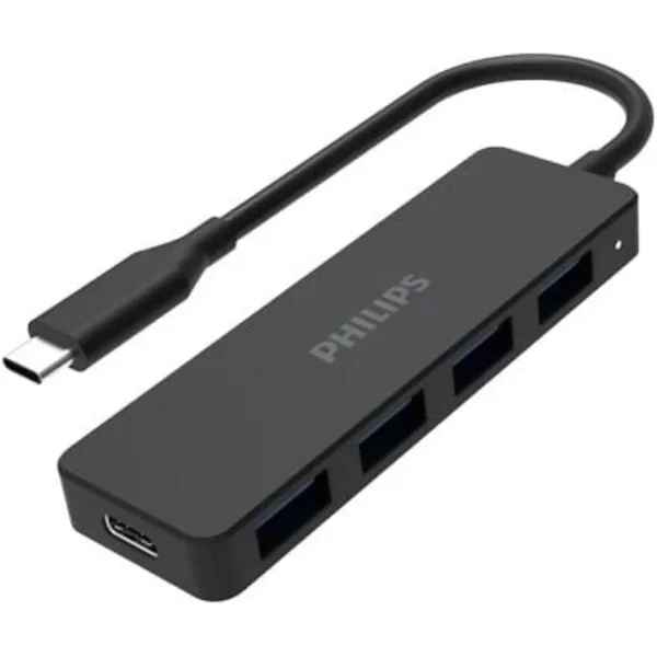Philips SWR1603G USB-C Hub 4x USB-A 5Gbps Aluminium Multiport Adapter for MacBook, Laptop, iPad & PC with Type-C Power Input