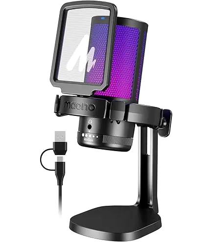 Redragon PULSAR GM303 USB RGB Streaming Microphone One Click Noise Control 360° Omnidirectional Gaming Condenser Mic for PC Podcast & YouTube