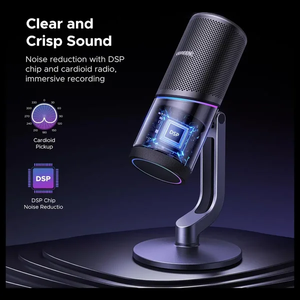UGREEN Desktop USB Microphone with Flexible Gooseneck Stand for PC Streaming Recording Podcasting