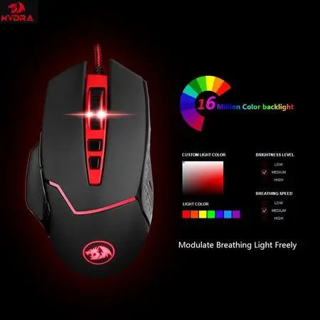 Redragon Inspirit RGB M907 RGB Wired Gaming Mouse 14400 DPI 8 Buttons