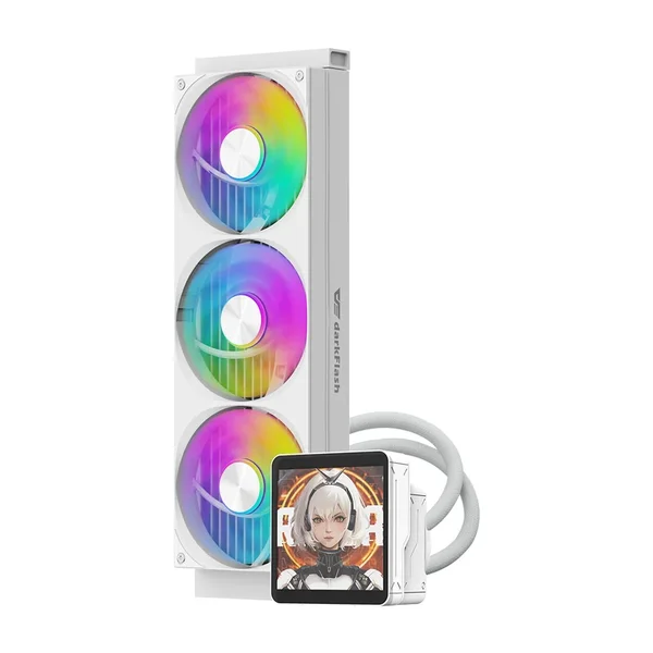 Darkflash DV360S MAX White 360mm Liquid CPU Cooler with 3.95-inch IPS Display - Full ARGB AIO Water Cooler, 320W TDP