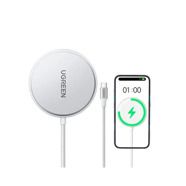 UGREEN W703 Qi2 Magnetic Wireless Charger 15W Silver – MagSafe Compatible Fast Wireless Charging Pad