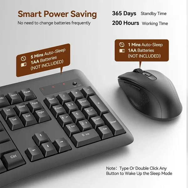 Redragon BS-7367B Wireless Keyboard and Mouse Combo 2.4GHz Ergonomic Multimedia Keyboard with Wireless Mouse