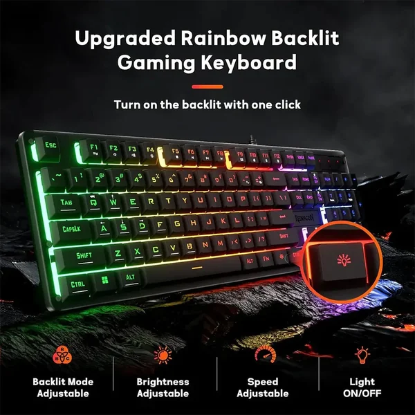 Redragon NETHERBANE K521 RGB Wired Gaming Keyboard – Full Size Mechanical Feel Membrane Keyboard with Anti-Ghosting & Multimedia Keys