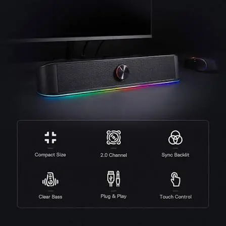 Redragon Adiemus GS-560 Black RGB Sound Bar with 6 Touch Light Modes
