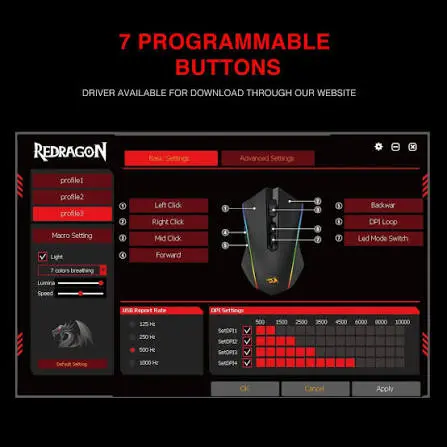Redragon Memeanlion Chroma M710 Wired Gaming Mouse 10000 DPI 8 Tuning Weights