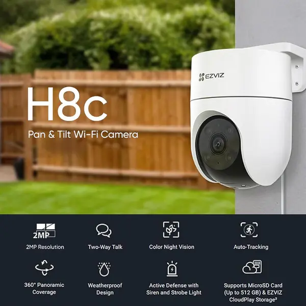 EZVIZ H8C 4MP 2K+ WiFi Pan & Tilt Outdoor Security Camera – 360° Coverage, Full-Color Night Vision, AI Human Detection