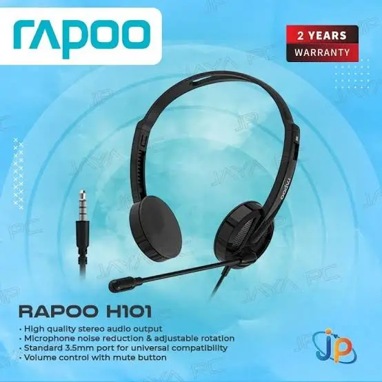 Rapoo H101 Wired Stereo Headset – 3.5mm Headphones with Adjustable Microphone for PC & Laptop