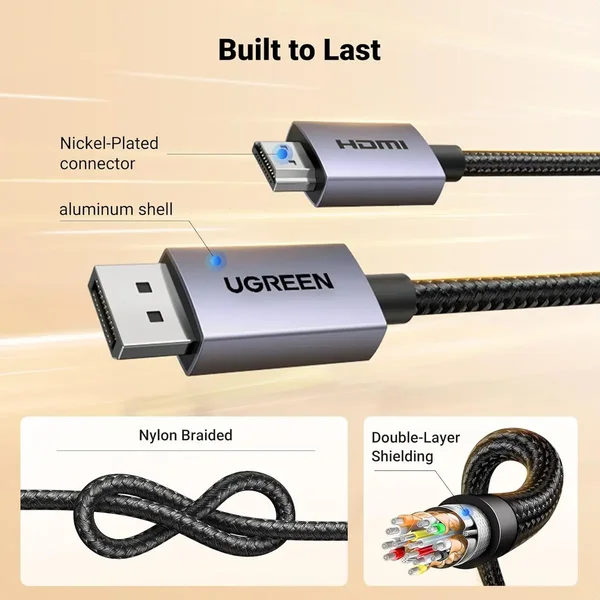 UGREEN DisplayPort to HDMI 4K Braided Cable 3M | HDR HDCP DP to HDMI Converter