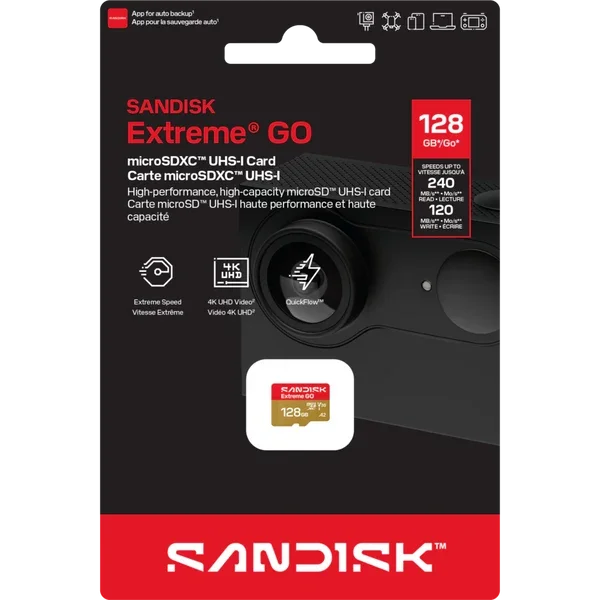 SanDisk Extreme GO 128GB microSDXC UHS-I Memory Card – Up to 240MB/s, A2, U3, V30