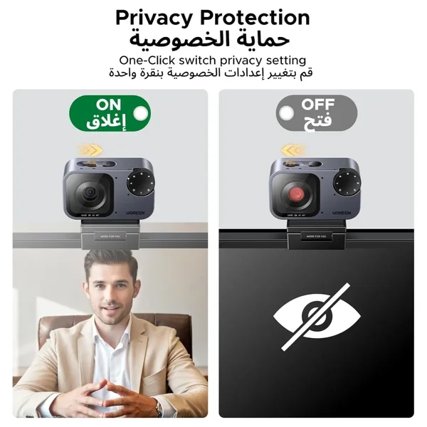 UGREEN AI-Powered 2K FINE Webcam – Smart Auto-Framing HD Camera with AI Tracking for PC & Laptop