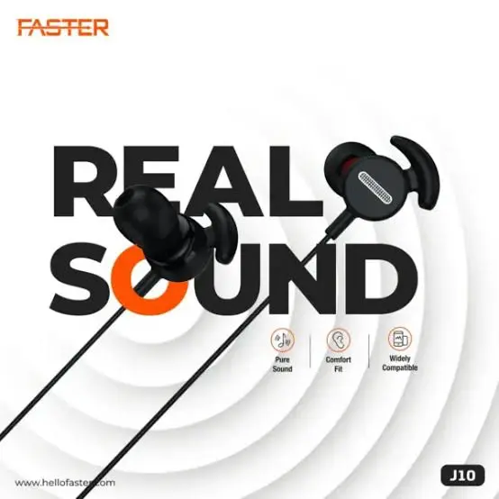 Faster J10 Wired Earphones – 3.5mm, Pure Sound, 10mm Bass Driver, Comfort Fit