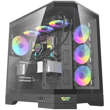 Darkflash DQX90 Luxury ATX Gaming PC Case Black - Full Tempered Glass Panoramic Cabinet with 4 ARGB Fans, Type-C, Vertical GPU Mount