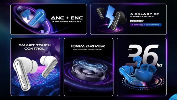 Faster QuestX Wireless Earbuds – ANC+ENC with 4 Mic, Type-C Fast Charge, Bluetooth v5.3, Up to 36 Hrs Playtime