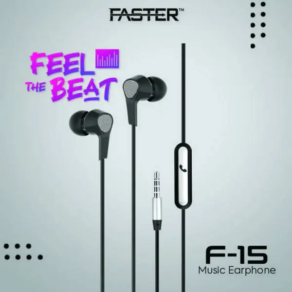 Faster J15 Wired Earphones – 3.5mm, Superior Bass Sound, HD Voice, Call Answer/End