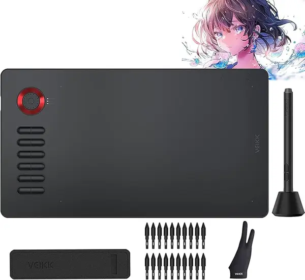 VEIKK A15 Pro Graphics Drawing Tablet – 10x6 Inch Professional Digital Pen Tablet with Dial Wheel & 12 Shortcut Keys | 8192 Pressure Levels