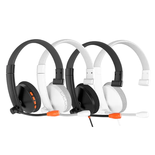 Meetion BTH002 White+Gray Bluetooth Call Center Headset – Boom Mic, Type-C Charging