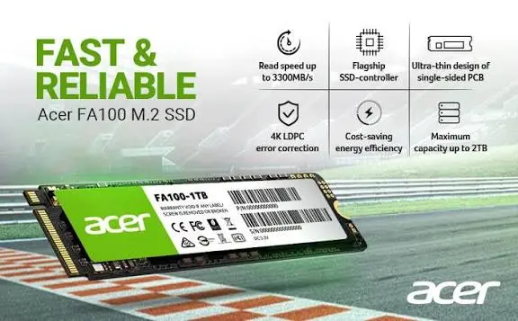 ACER FA100 512GB NVMe M.2 2280 SSD - 3300MB/s Read Speed