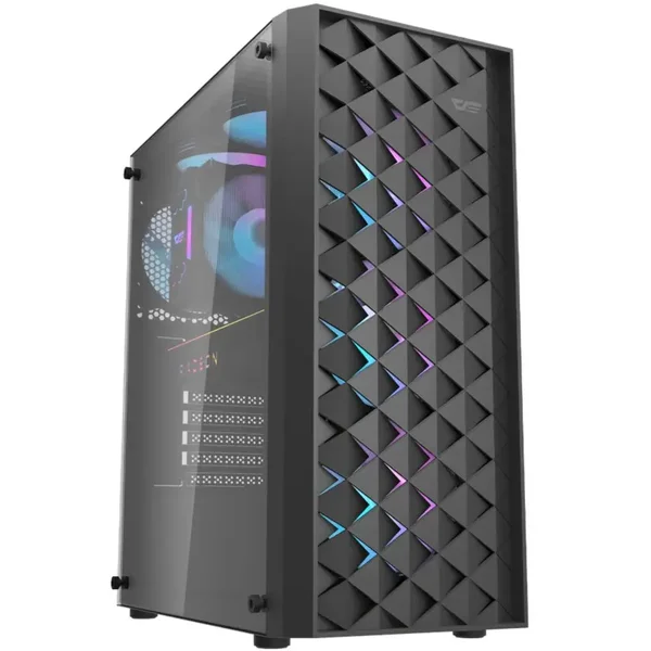 Darkflash DK351 ATX Gaming PC Case Black - Dragon Scale Mesh Tempered Glass Mid Tower with 4 ARGB Fans, 360mm Radiator Support Cabinet for Gaming PC