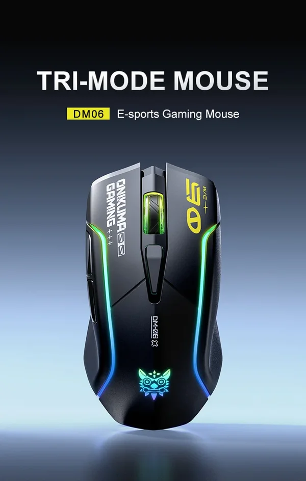 ONIKUMA DM06 Black Tri-Mode Wireless Gaming Mouse - S205 Sensor, 12800 DPI, RGB