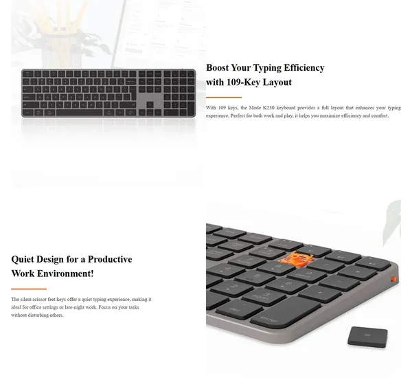 Meetion iKey K230 Black Multi-Device Bluetooth Keyboard – Scissor Switch, 108 Keys, Mac/Win Compatible
