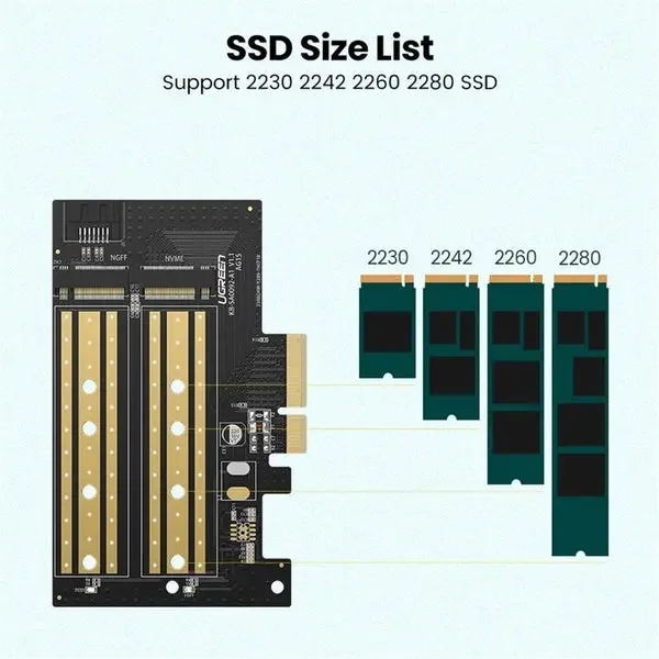 UGREEN M.2 M-Key and B-Key to PCI-E 3.0 x4 Expansion Card Adapter for SSD