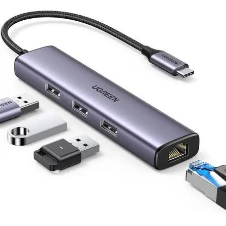 UGREEN USB-C to 3x USB 3.0 Hub Plus Gigabit Ethernet Adapter 4 In 1
