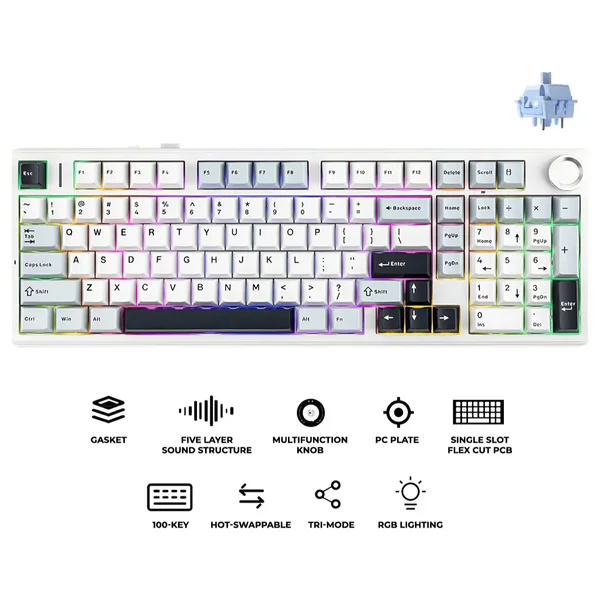 AULA F99 Pro Light Grey + White + Dark Grey Star Vector Switch Tri-Mode Mechanical Gaming Keyboard - Wireless Hot-Swap RGB