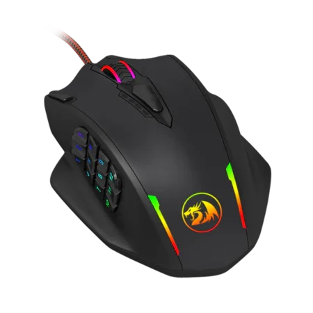 Redragon Impact M908 Wired RGB MMO Gaming Mouse – 12400 DPI Optical Sensor, 18 Programmable Buttons, 12 Side Macro Keys, Professional MMO Gaming Mouse