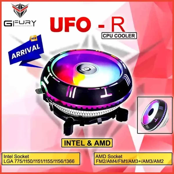 GFURY UFO-R RGB CPU Air Cooler | Universal Intel LGA 1366 & AMD AM2 Compatible Low Noise Rainbow Light Cooling Fan for Desktop PC