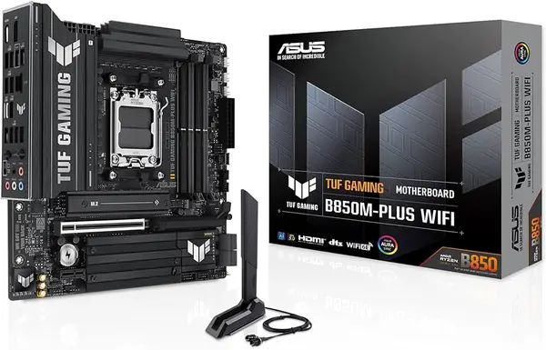 ASUS TUF GAMING B850M-PLUS WIFI 7 mATX Motherboard – AMD AM5, DDR5, PCIe 5.0, WiFi 7, Ryzen 7000/8000/9000 Support