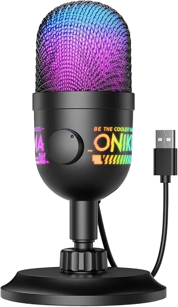 ONIKUMA M930 Black Colorful RGB USB Condenser Microphone - 14mm Capsule, Touch Mute