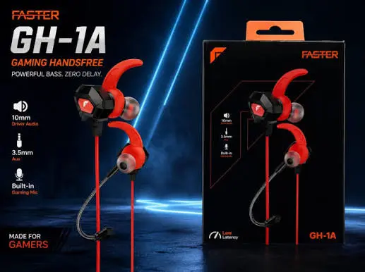 Faster GH-1A Gaming Wired Earphones – 3.5mm, Low Latency, 10mm Driver Audio, Built-in Mic