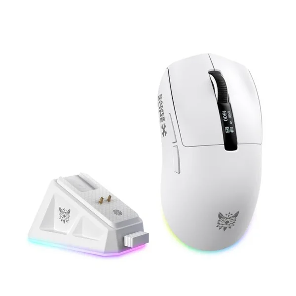 ONIKUMA DM07 White Tri-Mode Wireless Gaming Mouse with Charging Dock - PAW3311, 24000 DPI, RGB